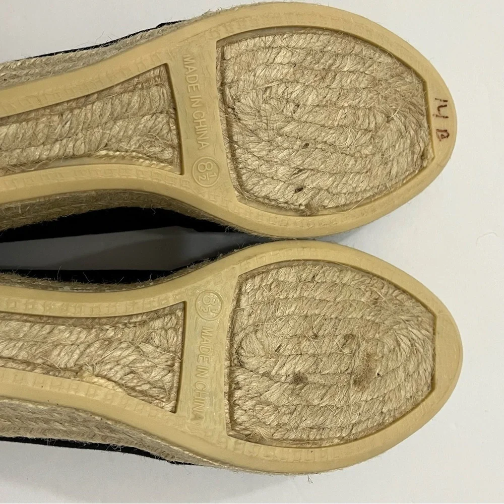 Talbots Black Slip On Espadrille Wedge Jute Shoe